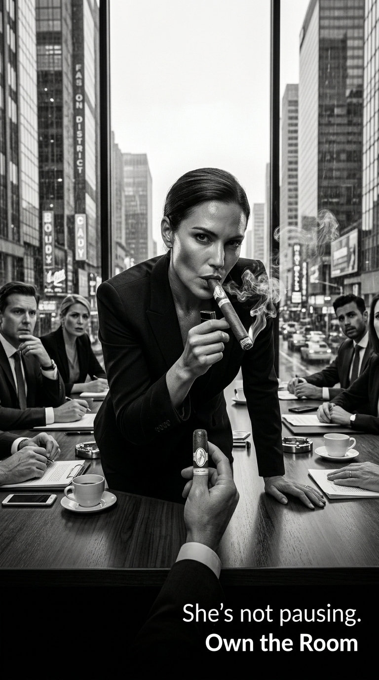 Provocative urban realism with stark high-contrast photography. Direct, unretouched scenes pulled from real boardrooms rather than styled sets. Bold typography integrated confrontationally over authentic moments, favoring raw immediacy over polish.