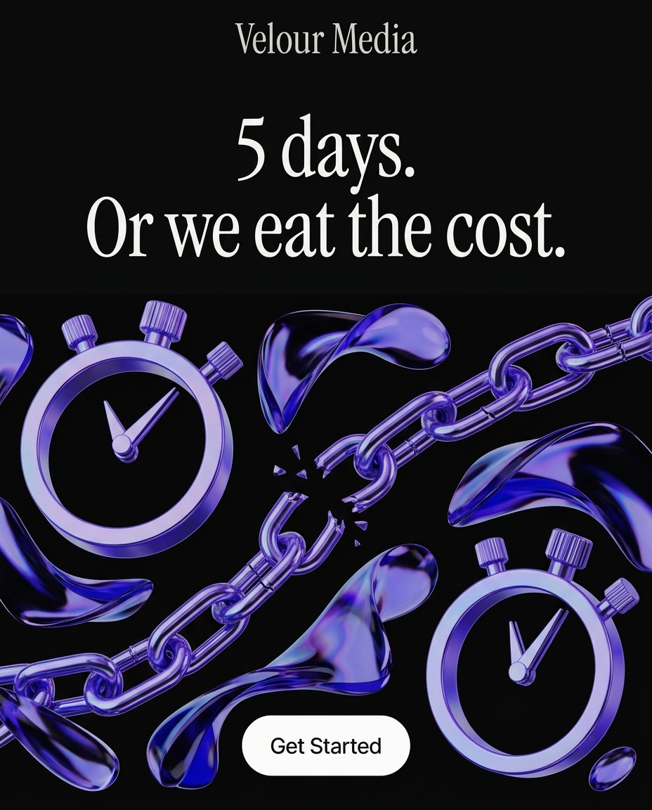 Graphical with abstract 3D rendered glossy metallic forms, iridescent purple-blue gradients, fluid shapes on high-contrast black background, no photography.