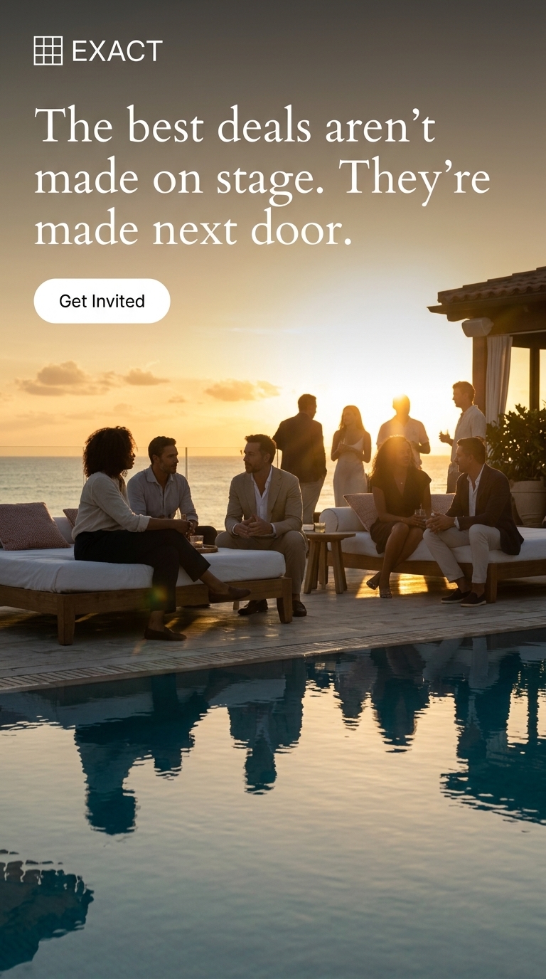 Cinematic photography with dramatic sunset backlighting, product-led focus on the exclusive Soho House pool and lounge area