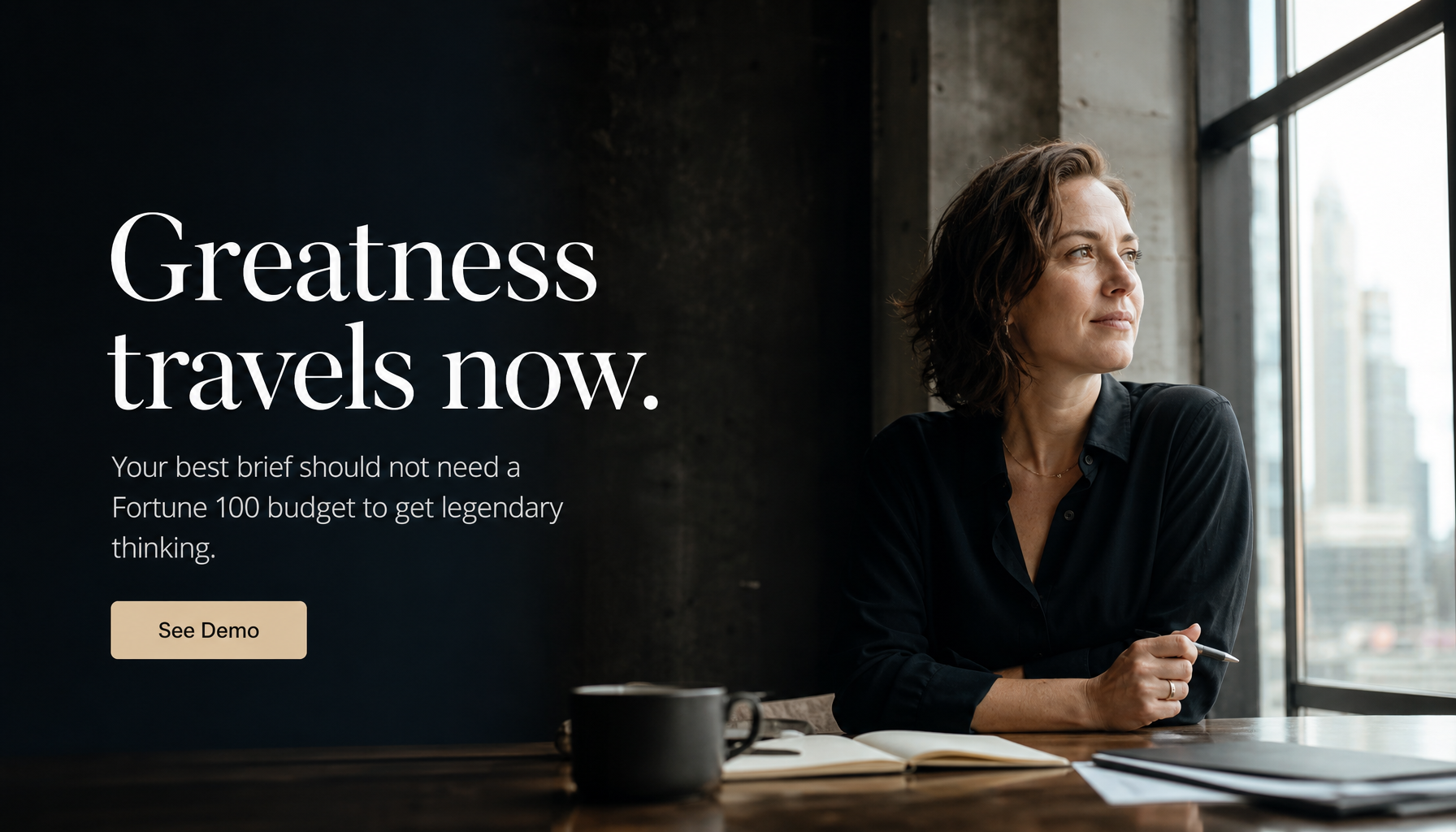Greatness travels now — a generated Ad Legends ad for the link / banner aspect ratio